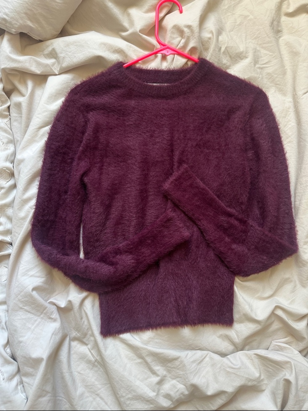 Zara Deep Plum Fuzzy Crewneck Sweater